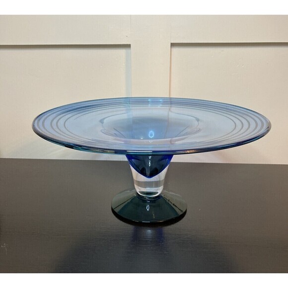 Signed Richard Blenko Art Glass Console Centerpiece - Blue/Green Designer Series - Picture 3 of 7